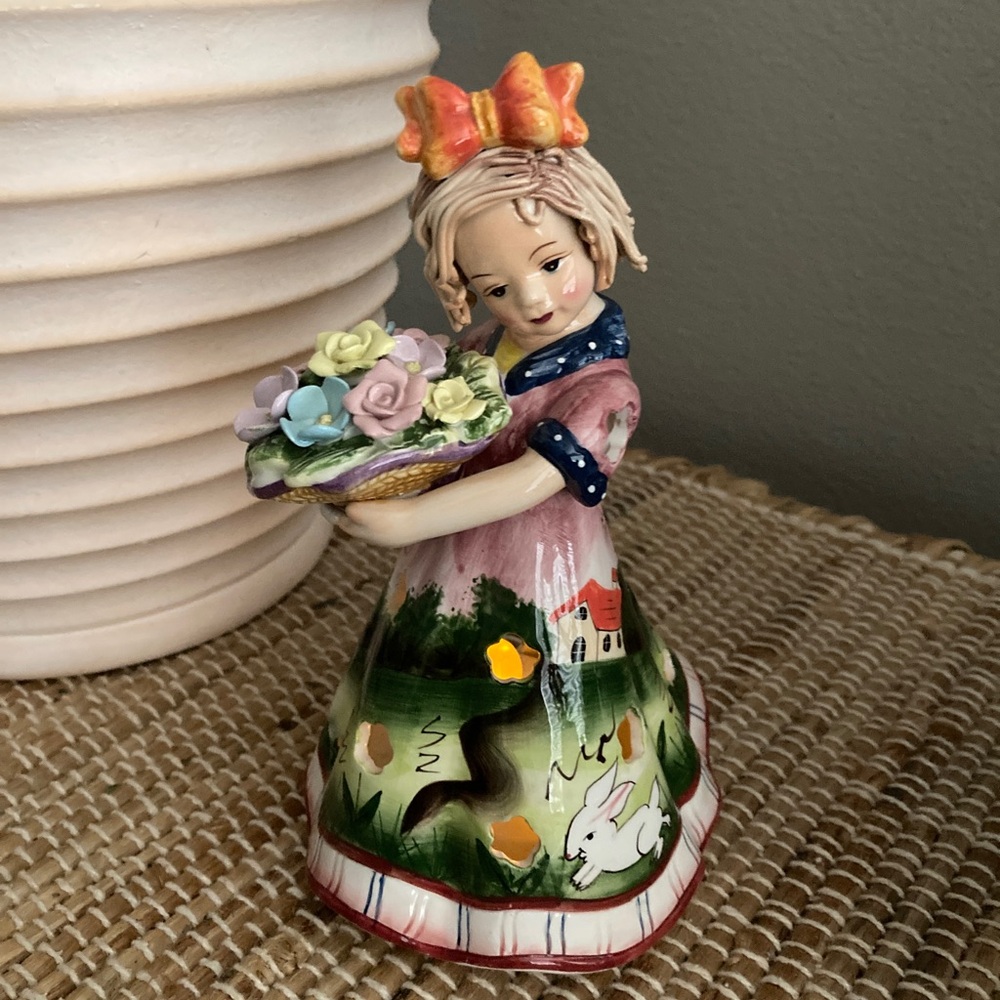 Vintage Beautiful Girl with Flowers Votive Figurine